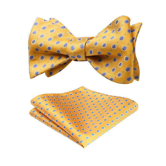 Hisdern Yellow Blue Floral Bow Tie Set Groomsmen Wedding