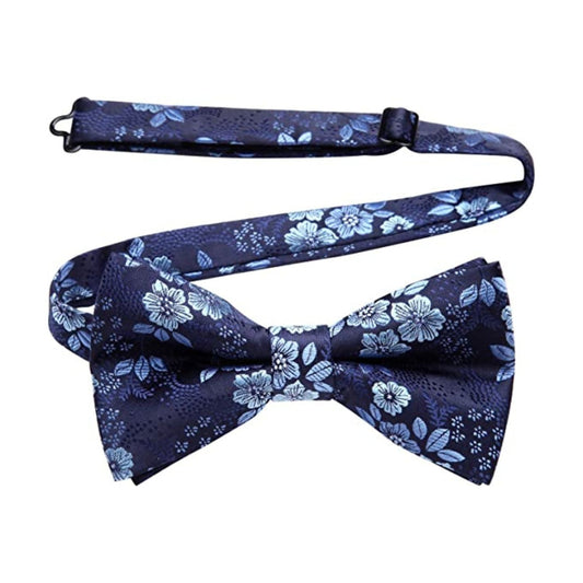 Hisdern Vintage Blue Floral Pre-Tied Bow Tie for Prom
