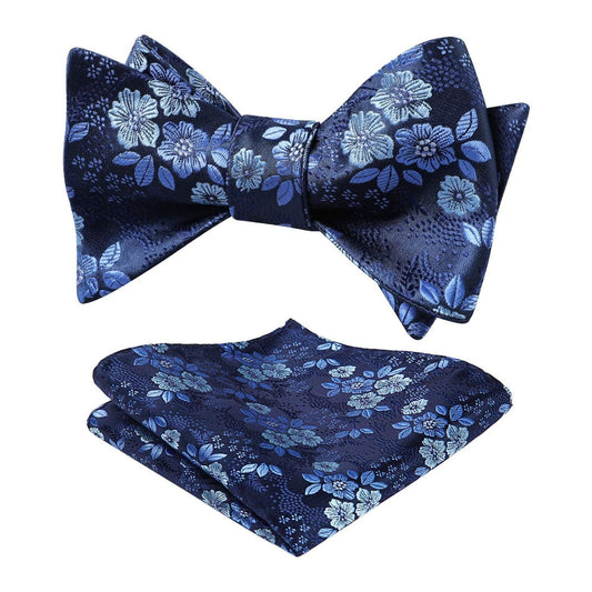 Hisdern Navy Blue Floral Bow Tie Set Groomsmen Wedding