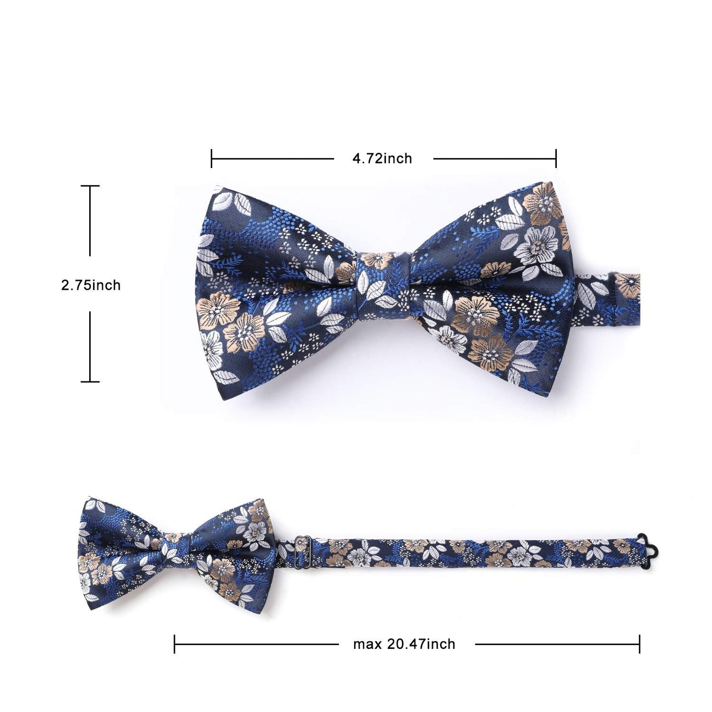 Hisdern Vintage Blue Floral Pre-Tied Bow Tie Set for Wedding