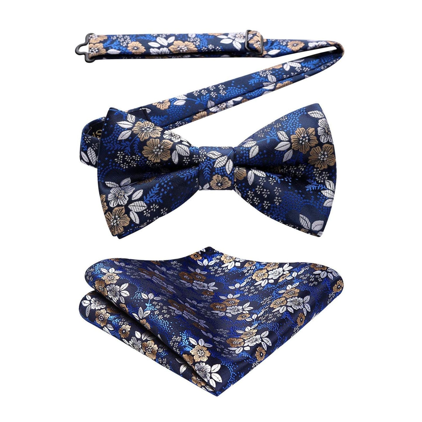 Hisdern Vintage Blue Floral Pre-Tied Bow Tie Set for Wedding