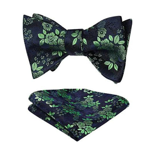 Hisdern Green Navy Blue Floral Bow Tie Set Groomsmen Wedding