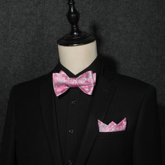 Hisdern Pink Floral Bow Tie Set Groomsmen Wedding