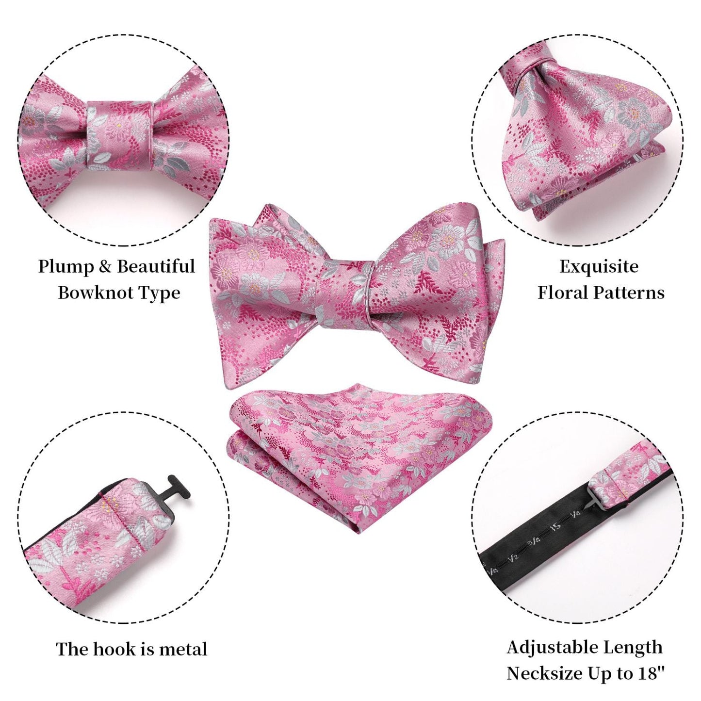 Hisdern Pink Floral Bow Tie Set Groomsmen Wedding