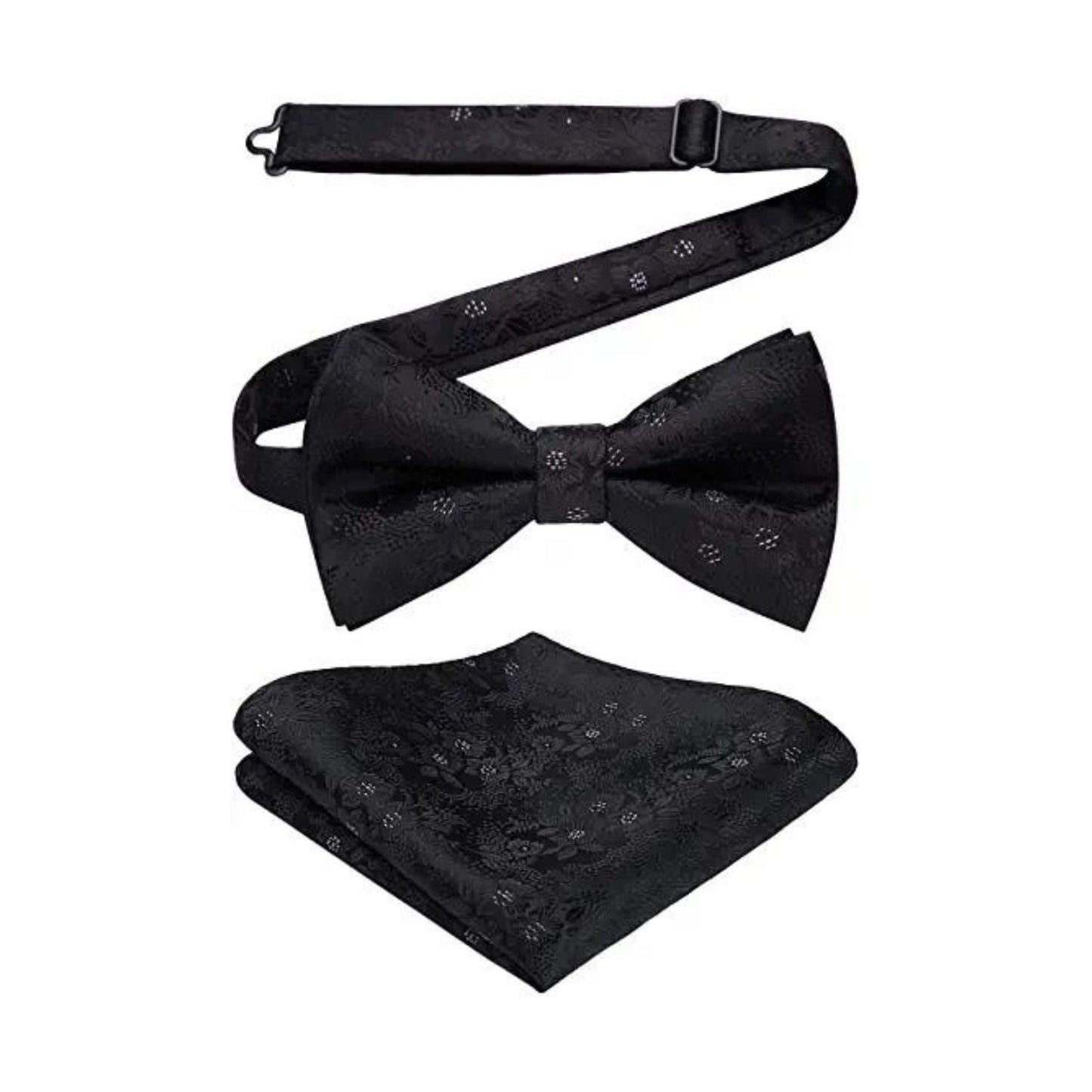 Hisdern Vintage Black Paisley Pre-Tied Bow Tie Set for Wedding