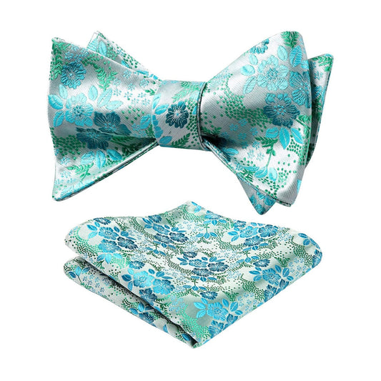 Hisdern Aqua Floral Bow Tie Set Groomsmen Wedding