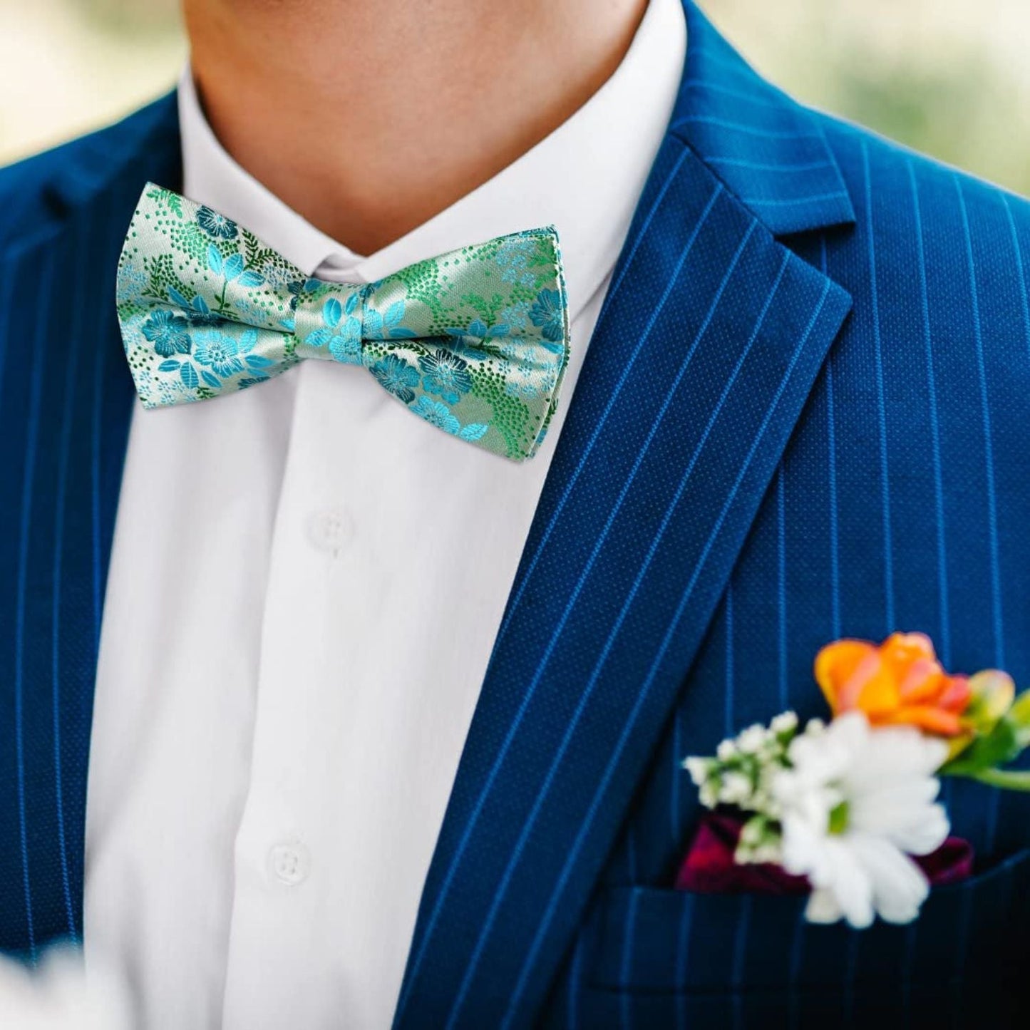 Hisdern Aqua Floral Bow Tie Set Groomsmen Wedding
