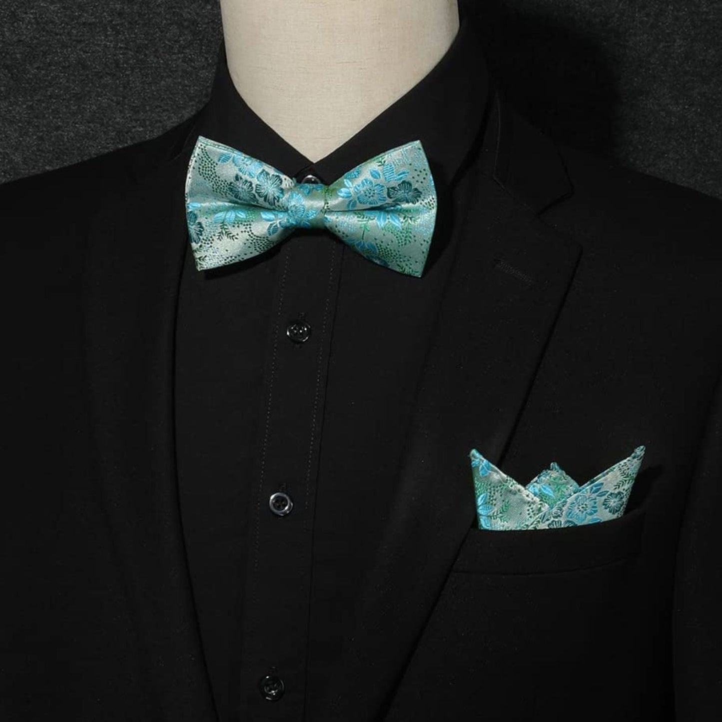 Hisdern Aqua Floral Bow Tie Set Groomsmen Wedding
