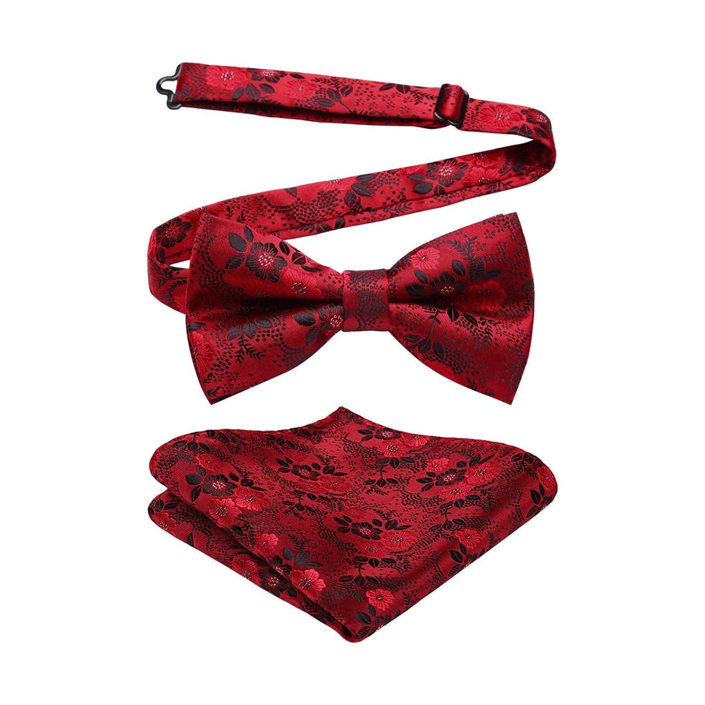 Hisdern Black Red Floral Pre-Tied Bow Tie For Evening Wear