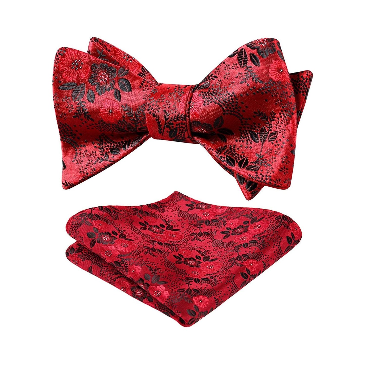 Hisdern Red Black Floral Bow Tie Set Groomsmen Wedding