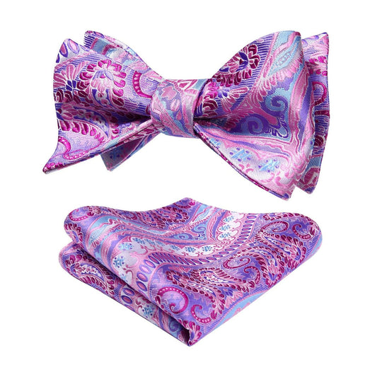 Hisdern Pink Paisley Bow Tie Set For Evening Wear