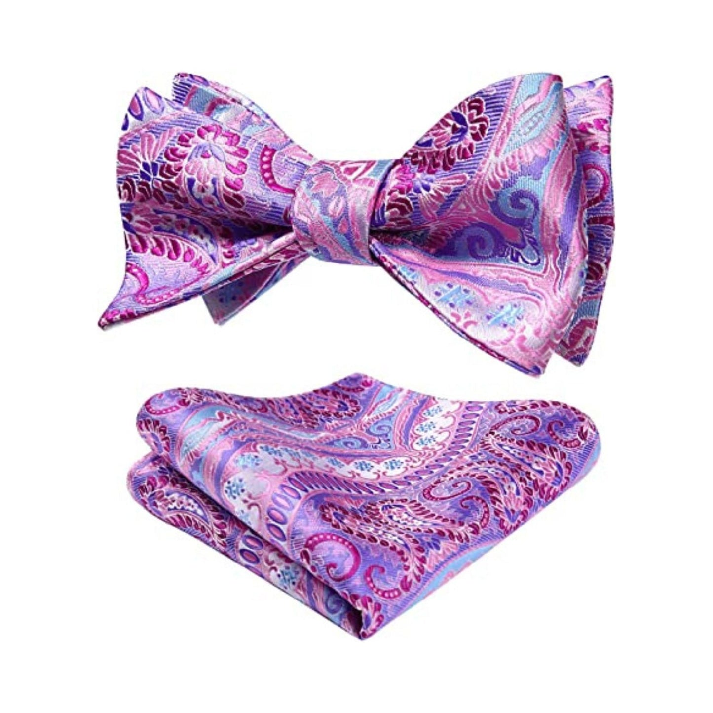 Hisdern Pink Paisley Bow Tie Set For Evening Wear