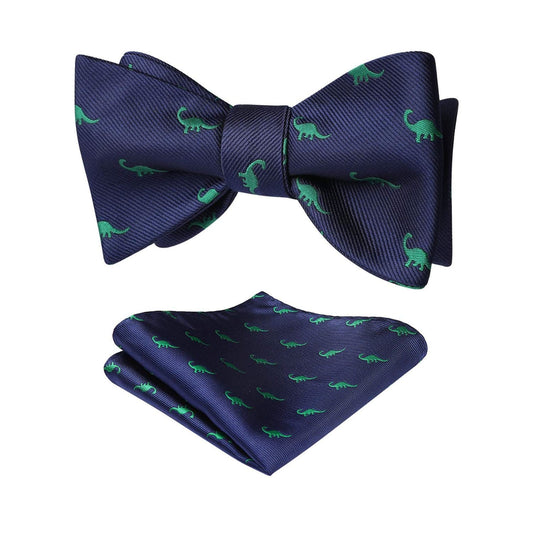 Hisdern Dinasour Navy Blue Animal Bow Tie Accessories Set for Party