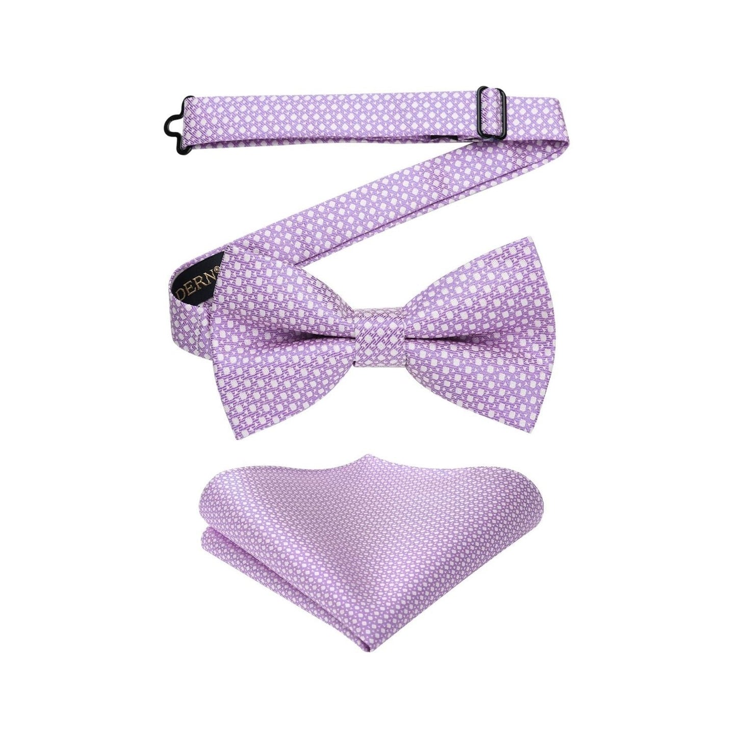 Hisdern Purple Houndstooth Pre-Tied Bow Tie Set For Formal Wear