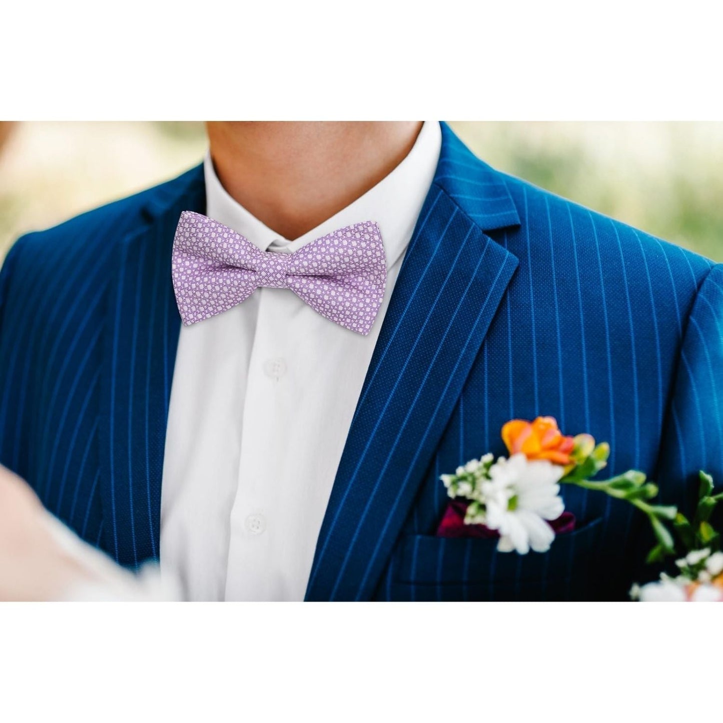 Hisdern Purple Houndstooth Pre-Tied Bow Tie Set For Formal Wear