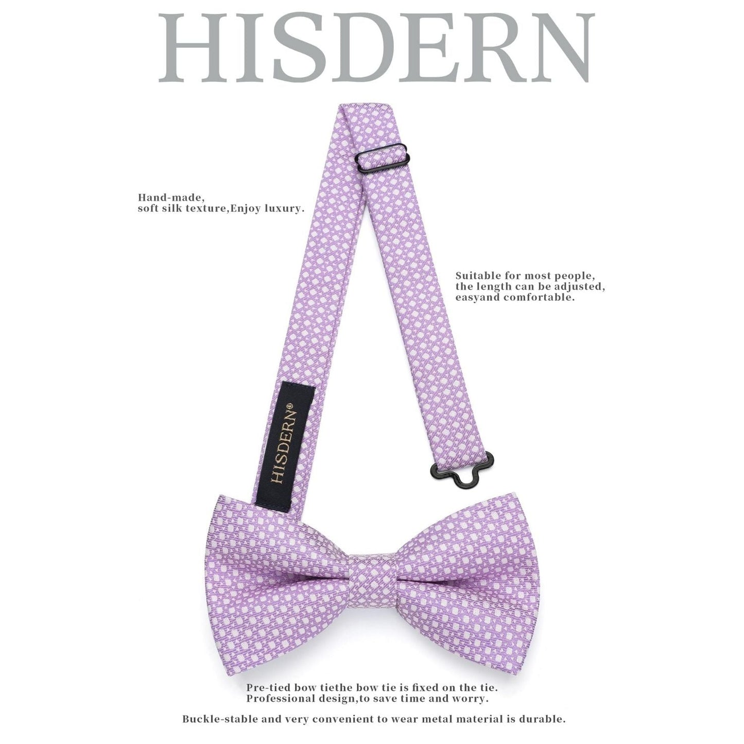 Hisdern Purple Houndstooth Pre-Tied Bow Tie Set For Formal Wear