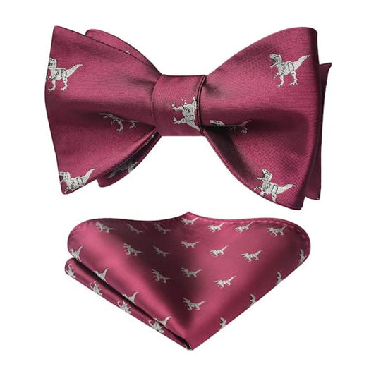 Hisdern Dinasour Burgundy Animal Bow Tie Accessories Set for Party