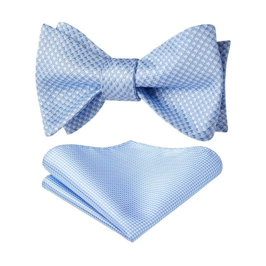 Hisdern Houndstooth Bow Tie Pocket Square Baby Blue White Formal Attire