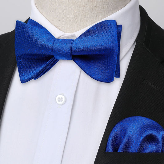 Hisdern Houndstooth Bow Tie Pocket Square Royal Blue Formal Attire