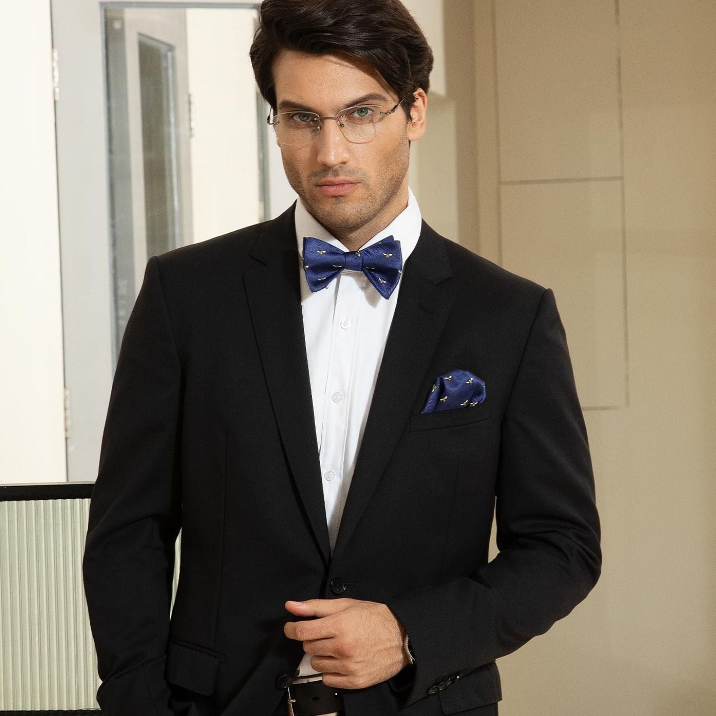 Hisdern Bee Navy Blue Animal Bow Tie Accessories Set for Party