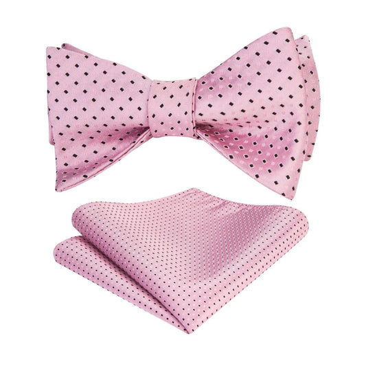Hisdern Polka Dots Pink Black Bow Tie Set for Party Wedding