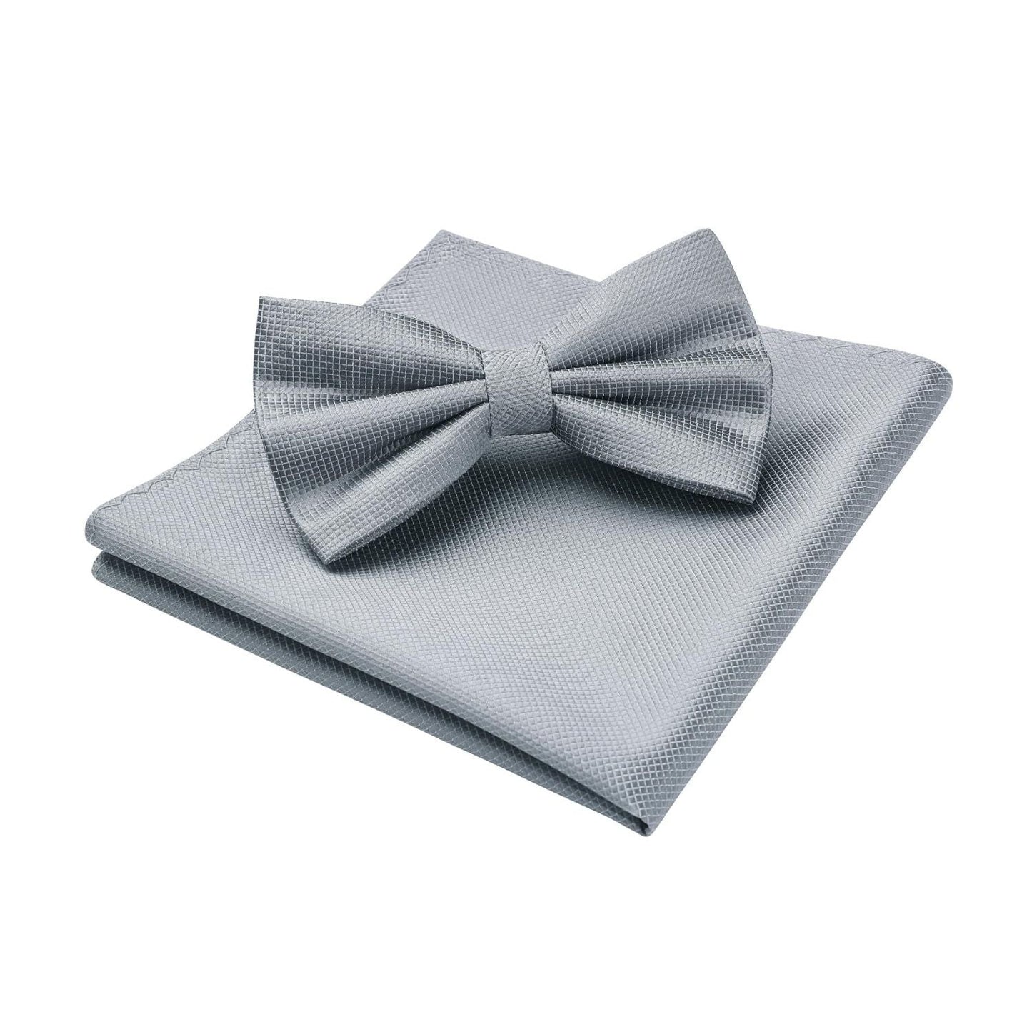 Hisdern Grey Solid Pre-Tied Bow Tie Accessories Set For Evening Wear