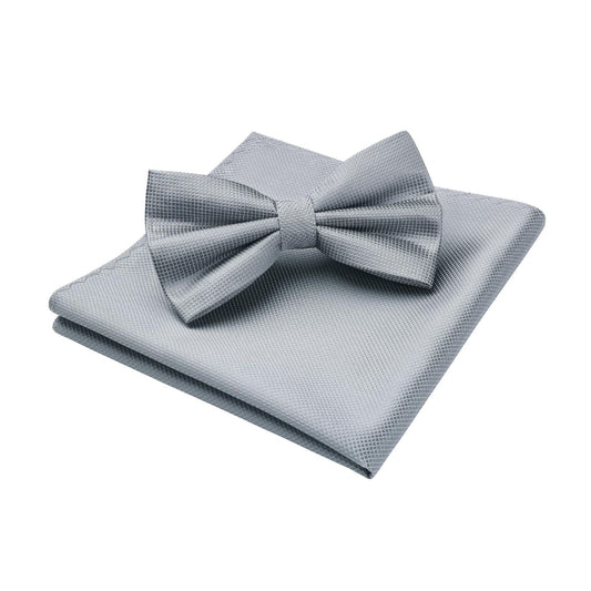 Hisdern Grey Solid Pre-Tied Bow Tie Accessories Set For Evening Wear