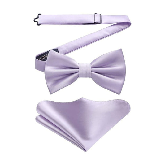 Hisdern Lavender Solid Pre-Tied Bow Tie Accessories Set For Evening Wear