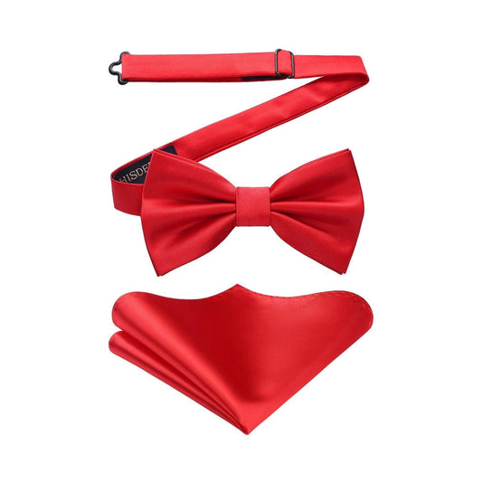 Hisdern Red Solid Pre-Tied Bow Tie Accessories Set For Evening Wear
