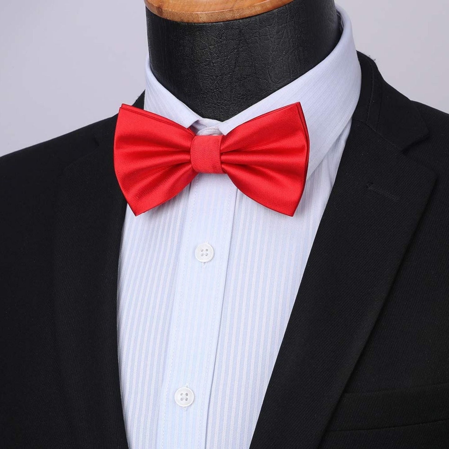 Hisdern Red Solid Pre-Tied Bow Tie Accessories Set For Evening Wear