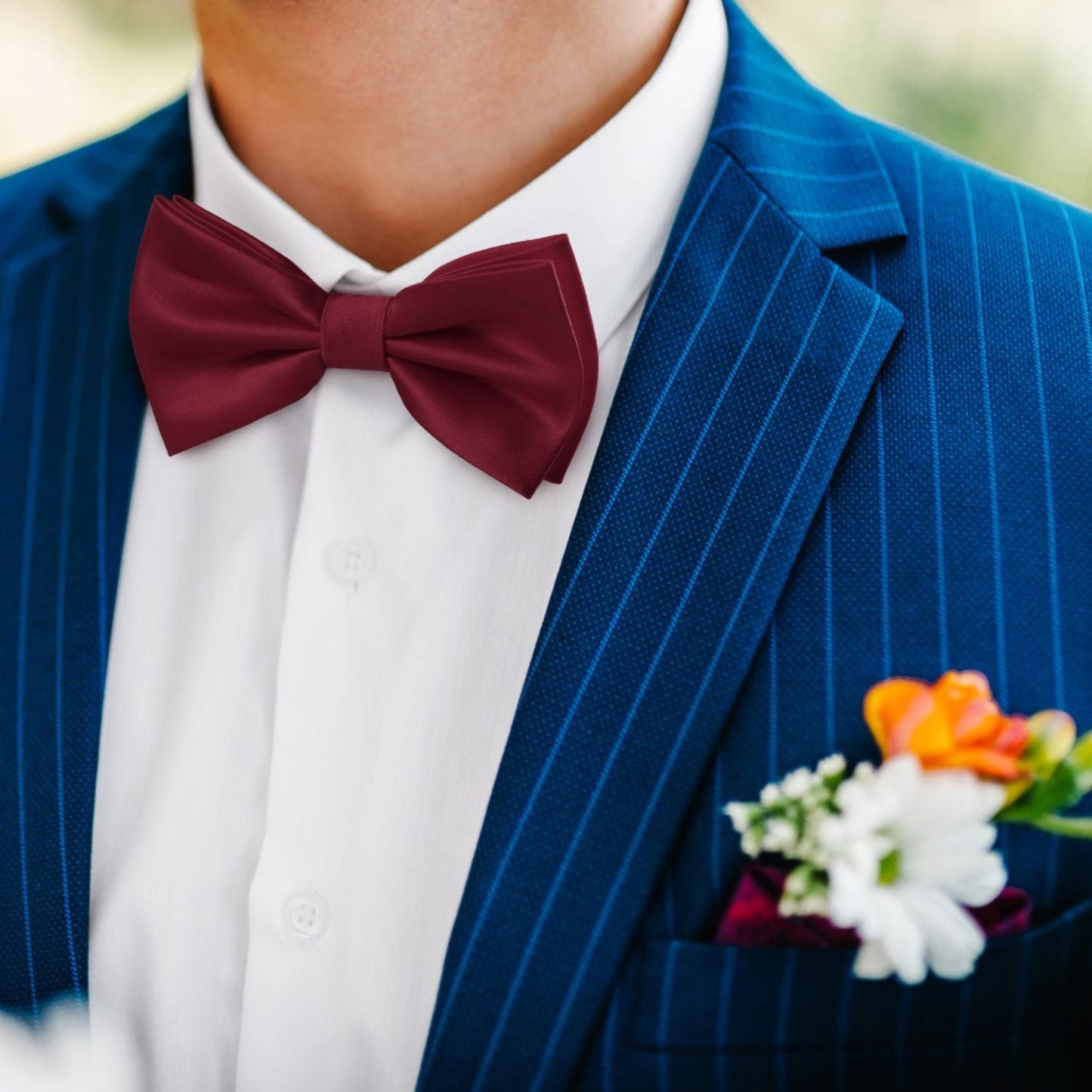 Hisdern Burgundy Solid Pre-Tied Bow Tie Accessories Set For Evening Wear