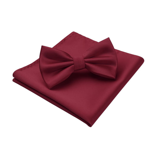 Hisdern Burgundy Solid Pre-Tied Bow Tie Accessories Set For Evening Wear
