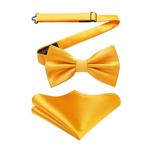 Hisdern Bight Yellow Solid Pre-Tied Bow Tie Accessories Set For Evening Wear