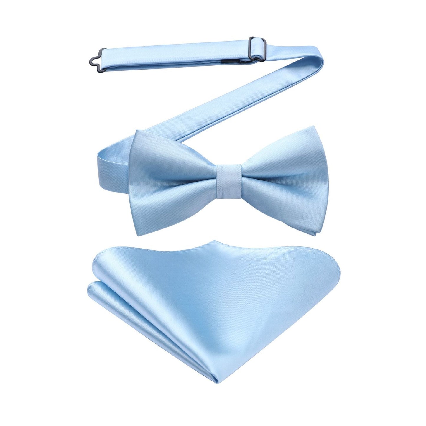 Hisdern Blue Solid Pre-Tied Bow Tie Accessories Set For Evening Wear