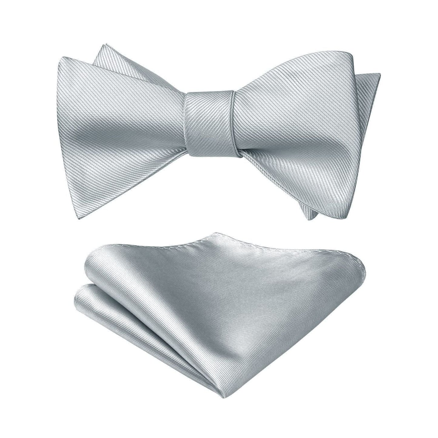 Hisdern Silver Solid Bow Tie Accessories Set For Evening Wear
