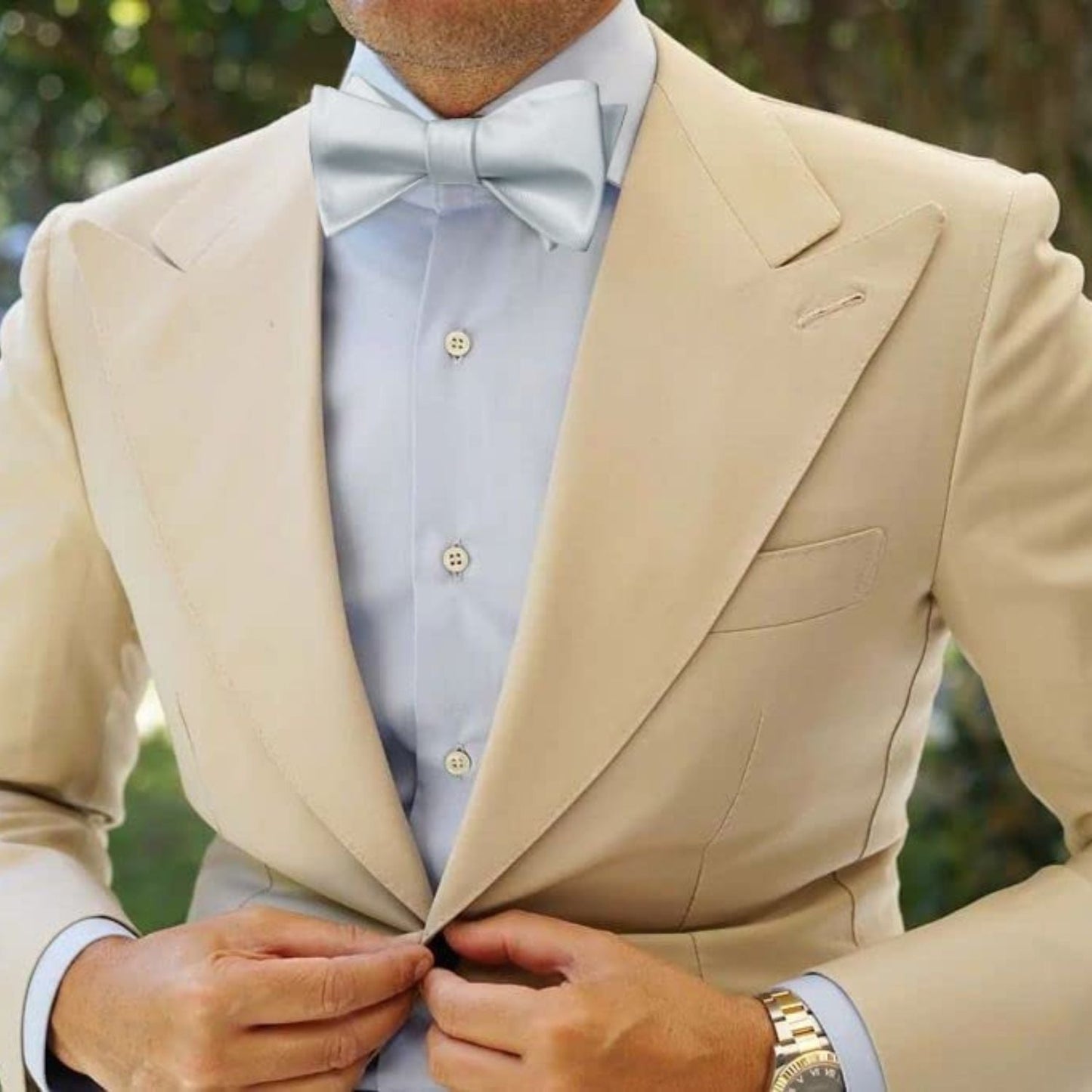 Hisdern Silver Solid Bow Tie Accessories Set For Evening Wear