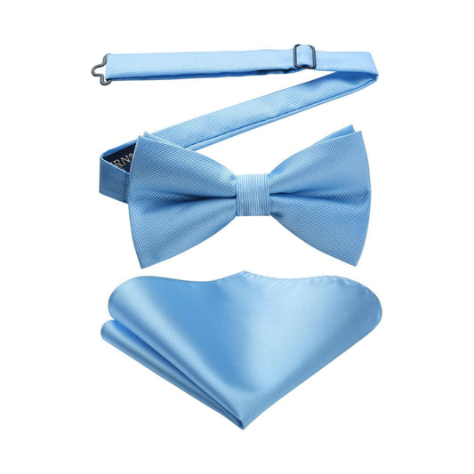 Hisdern Blue Solid Pre-Tied Bow Tie Accessories Set For Evening Wear