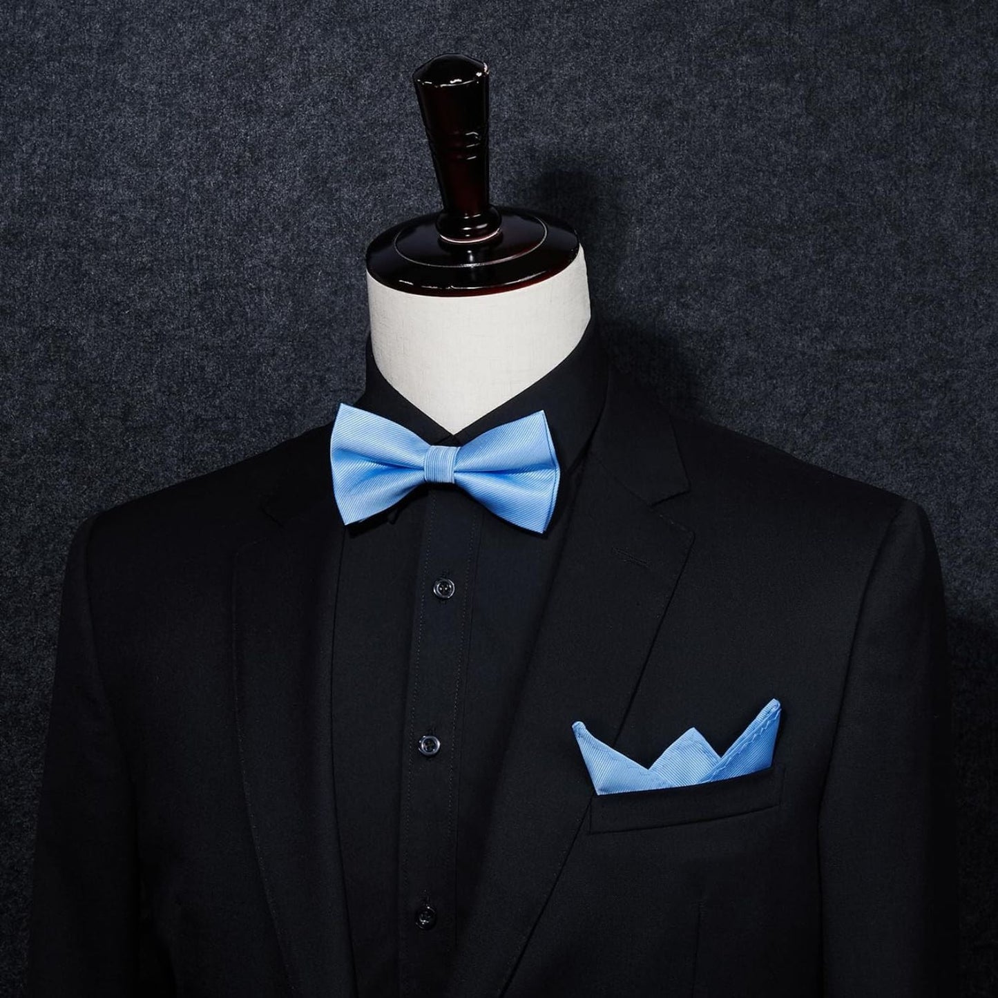 Hisdern Blue Solid Pre-Tied Bow Tie Accessories Set For Evening Wear