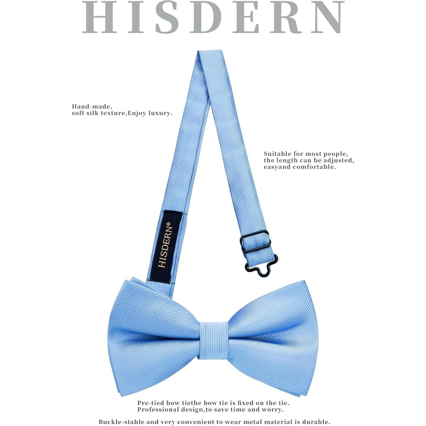 Hisdern Blue Solid Pre-Tied Bow Tie Accessories Set For Evening Wear