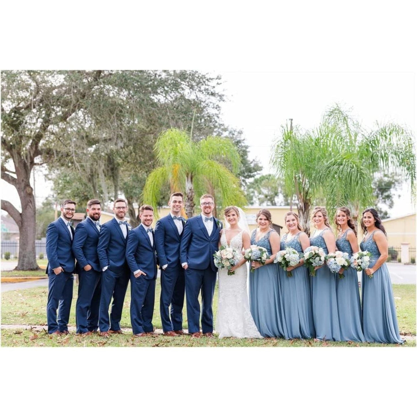 Hisdern Blue Solid Pre-Tied Bow Tie Accessories Set For Evening Wear