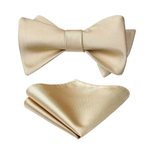 Hisdern Champagne Solid Bow Tie Accessories Set For Formal Events