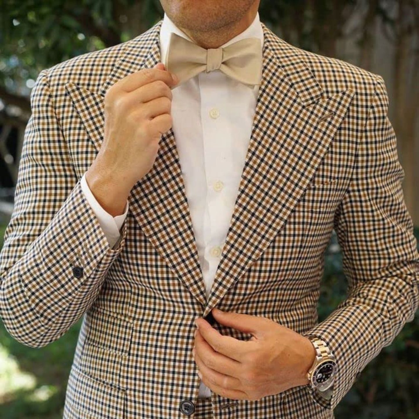 Hisdern Champagne Solid Bow Tie Accessories Set For Formal Events