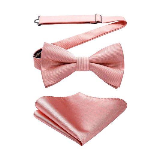 Hisdern Pink Solid Pre-Tied Bow Tie Accessories Set For Evening Wear