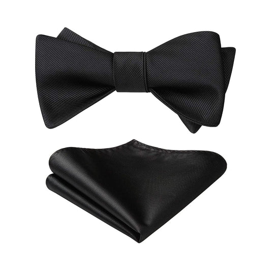 Hisdern Black Solid Bow Tie Accessories Set For Evening Wear