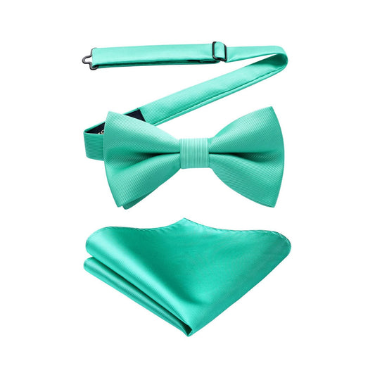 Hisdern Mint Green Solid Pre-Tied Bow Tie Accessories Set For Evening Wear