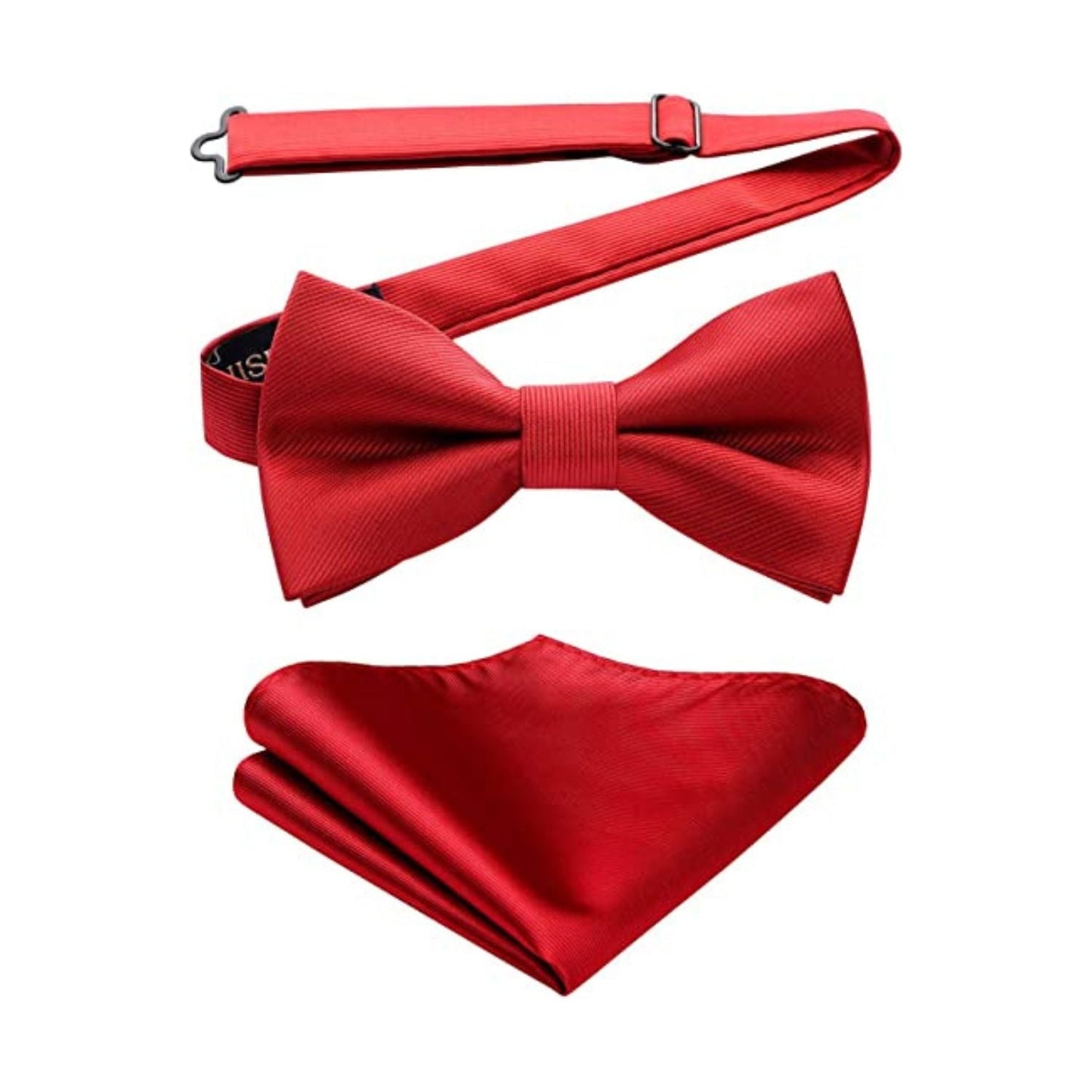 Hisdern Red Solid Pre-Tied Bow Tie Accessories Set For Evening Wear