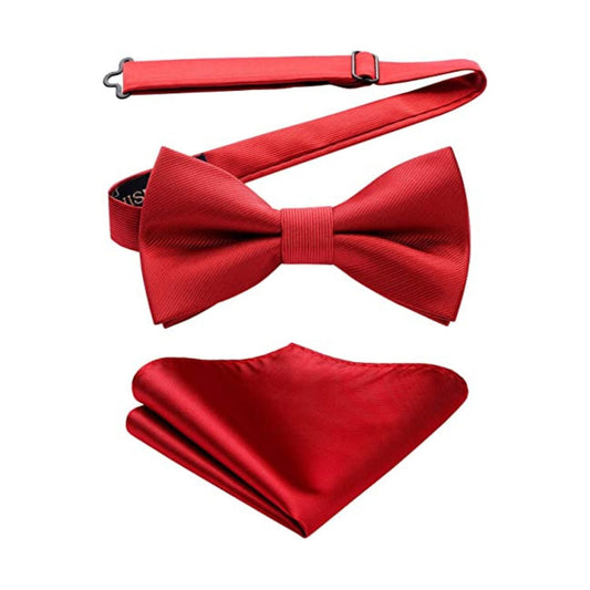 Hisdern Red Solid Pre-Tied Bow Tie Accessories Set For Evening Wear