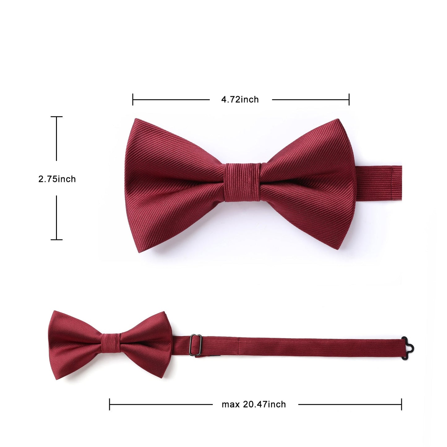 Hisdern Burgundy Solid Pre-Tied Bow Tie Accessories Set For Evening Wear