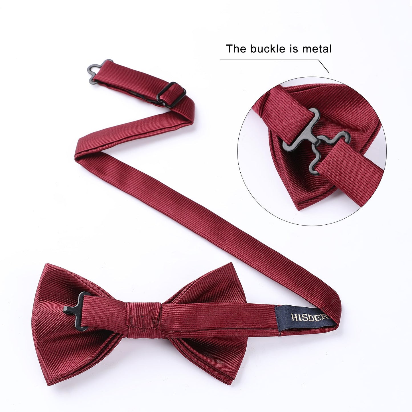 Hisdern Burgundy Solid Pre-Tied Bow Tie Accessories Set For Evening Wear