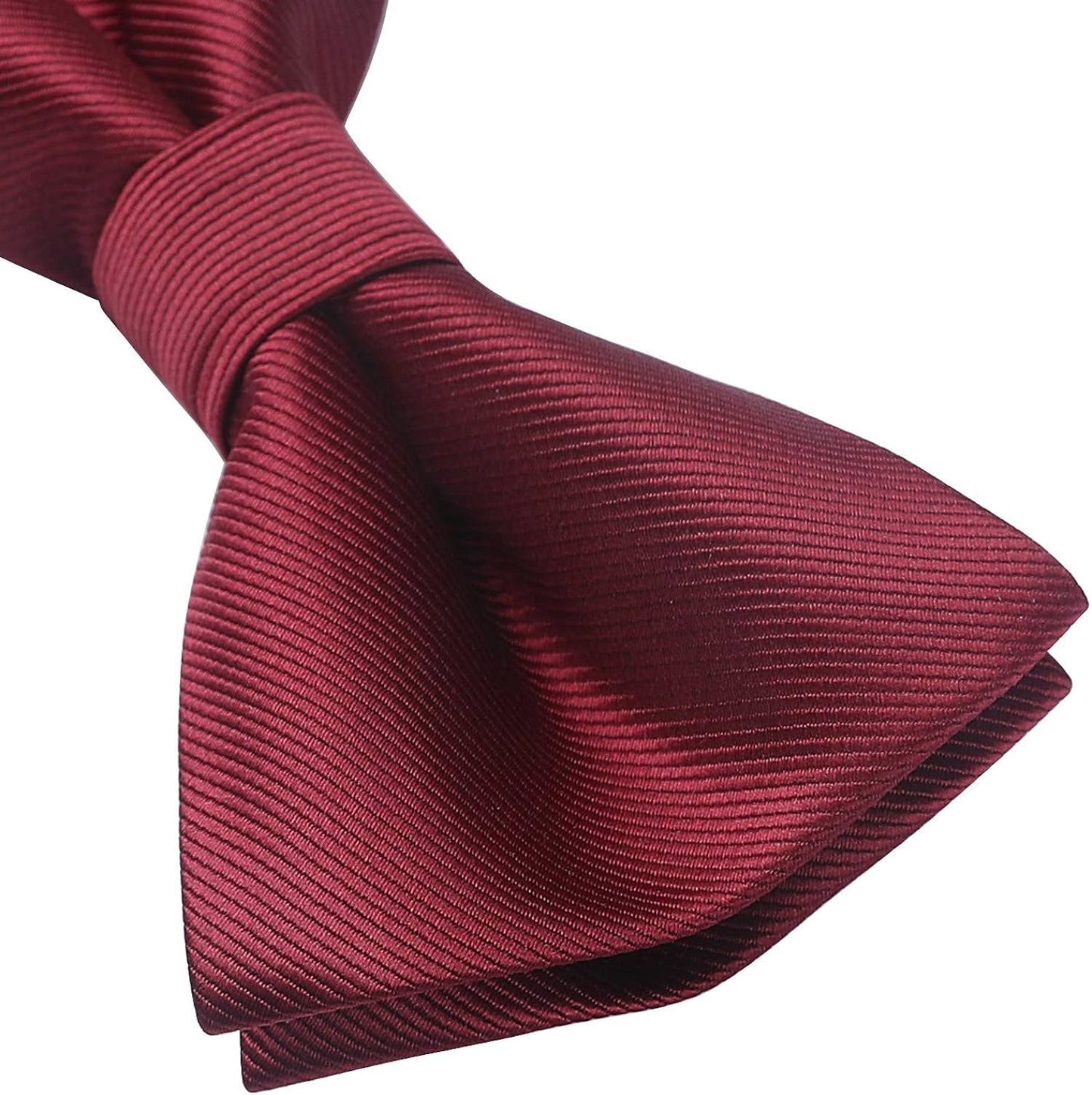 Hisdern Burgundy Solid Pre-Tied Bow Tie Accessories Set For Evening Wear